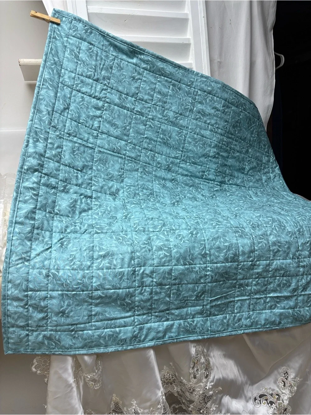 Light Teal & Cream Patchwork Small Quilt